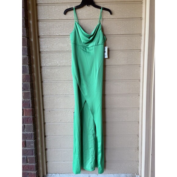 Aidan Mattox women Cowl Neck Satin Knit Long Column Gown size 4 Flora Green $220 - Picture 4 of 10